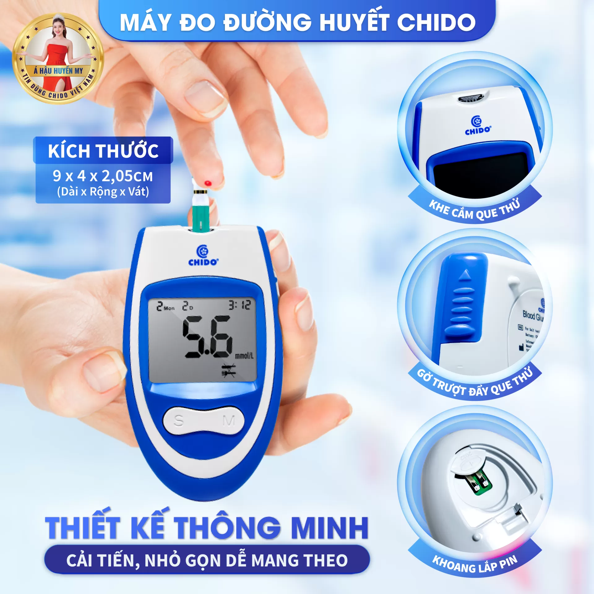 Máy đo đường huyết test thử tiểu đường Chido công nghệ Nhật Bản độ chính xác cao-Hàng chính hãng