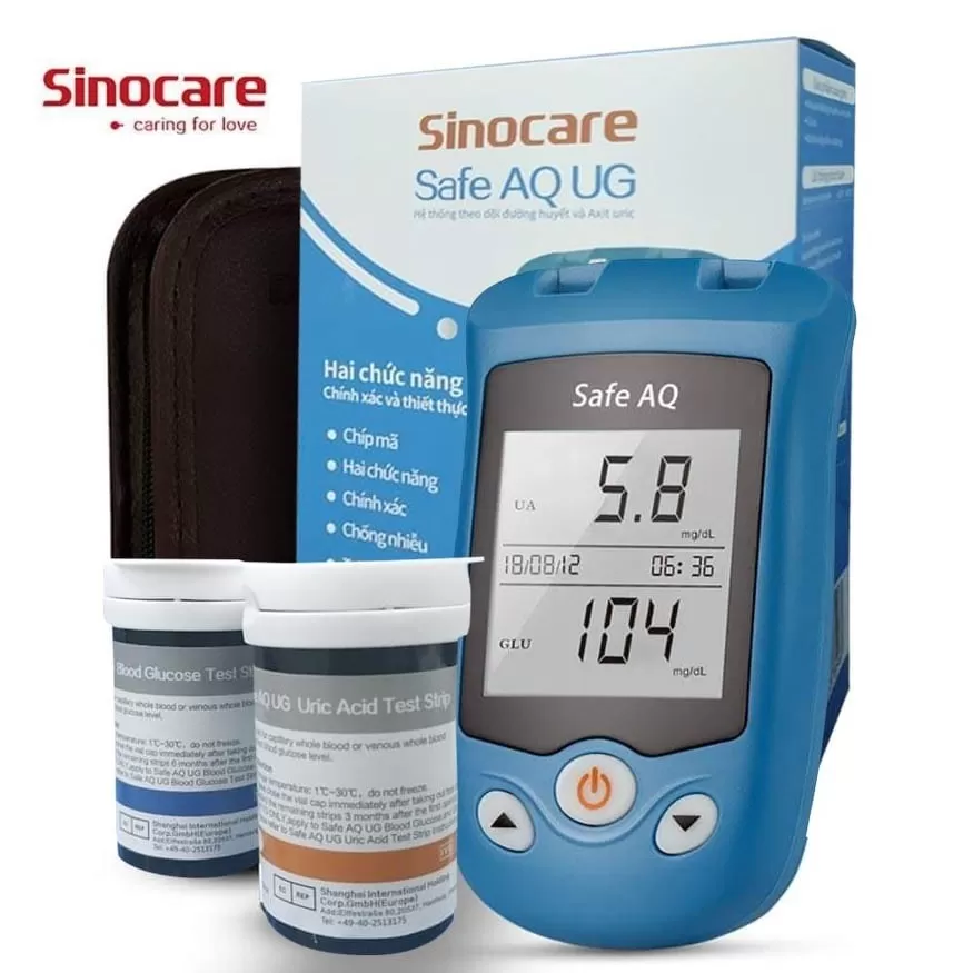 Máy đo đường huyết, Axit Uric 2 trong 1 Sinocare Safe AQ UG