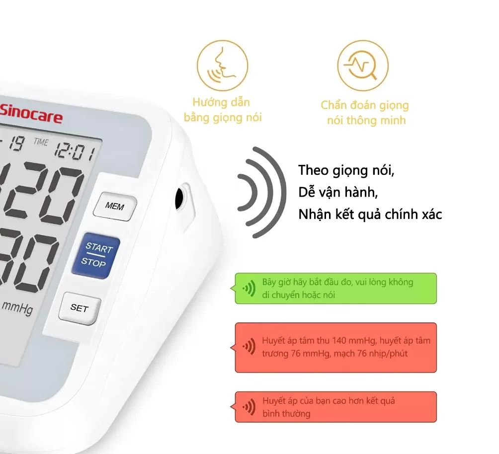 Máy đo huyết áp Sinocare BA-801 Chính Hãng ( Giọng nói Tiếng Việt)